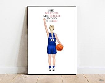 Custom basketball player gift,Personalised Basketball player girl print,Personalised  Basketball player woman print,players night gift