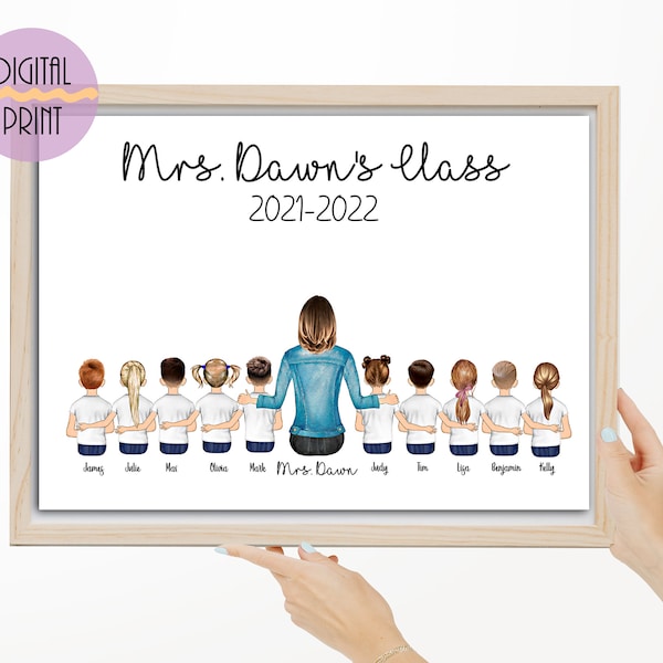 Personalised teacher day gift, Personalised gift for teacher,Personalised class portrait,personalised teacher portrait,Class print