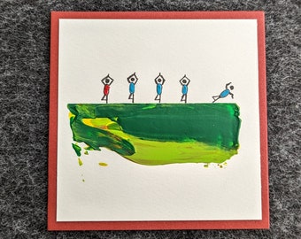 Lustige Geburtstagskarte, Yoga, Glückwunschkarte, Geschenk für Yoga-Anfänger, Unikat, Akrylfarben, handgemalt, Original, Missgeschick, Fail