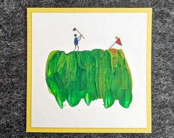 Geburtstagskarte Golf, Kunst-Glückwunschkarte, Geschenk für Golfer, Unikat, Akrylfarben, handgemalt, Original, Missgeschick, Fail Army