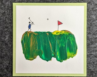 Geburtstagskarte Golf, Kunst-Glückwunschkarte, Geschenk für Golfer, Unikat, Akrylfarben, handgemalt, Original,