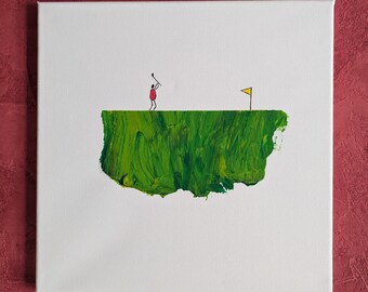 Lustiges abstraktes Bild, Golf, 30 x 30 cm, Leinwand, Unikat, Geschenk für Golfer und Golf-Fans, handgemalt, Original, einputten