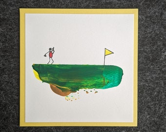 Geburtstagskarte Golf, Kunst-Glückwunschkarte, Geschenk für Golfer, Unikat, Akrylfarben, handgemalt, Original, Minimalist, Kunst