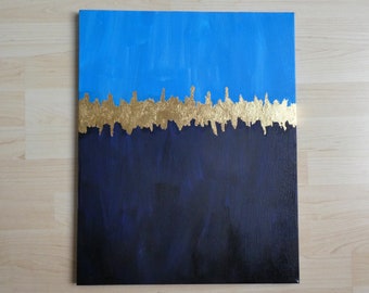 modernes Original-Bild, handgemalt, kostenlose Lieferung! Akryl, mit Blattgold, gold leaf, abstrakt, blau, schwarz, Leinwand, Unikat,