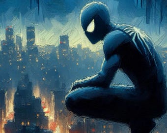 Spiderman Fan Art Print, Moody Superhero Cityscape Poster