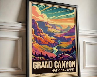 Cartaz de viagem do Parque Nacional do Grand Canyon | Impressão do Grand Canyon | Decoração de parede do Grand Canyon | Arte do Grand Canyon | Cartaz de viagem | Grand Canyon