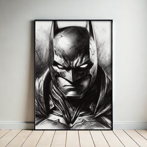 ダークナイトのポスター、自警団の木炭スケッチ、ダークでスリリングなウォールアート、スーパーヒーロー風の装飾、漫画ファンへのギフト、男の隠れ家の装飾