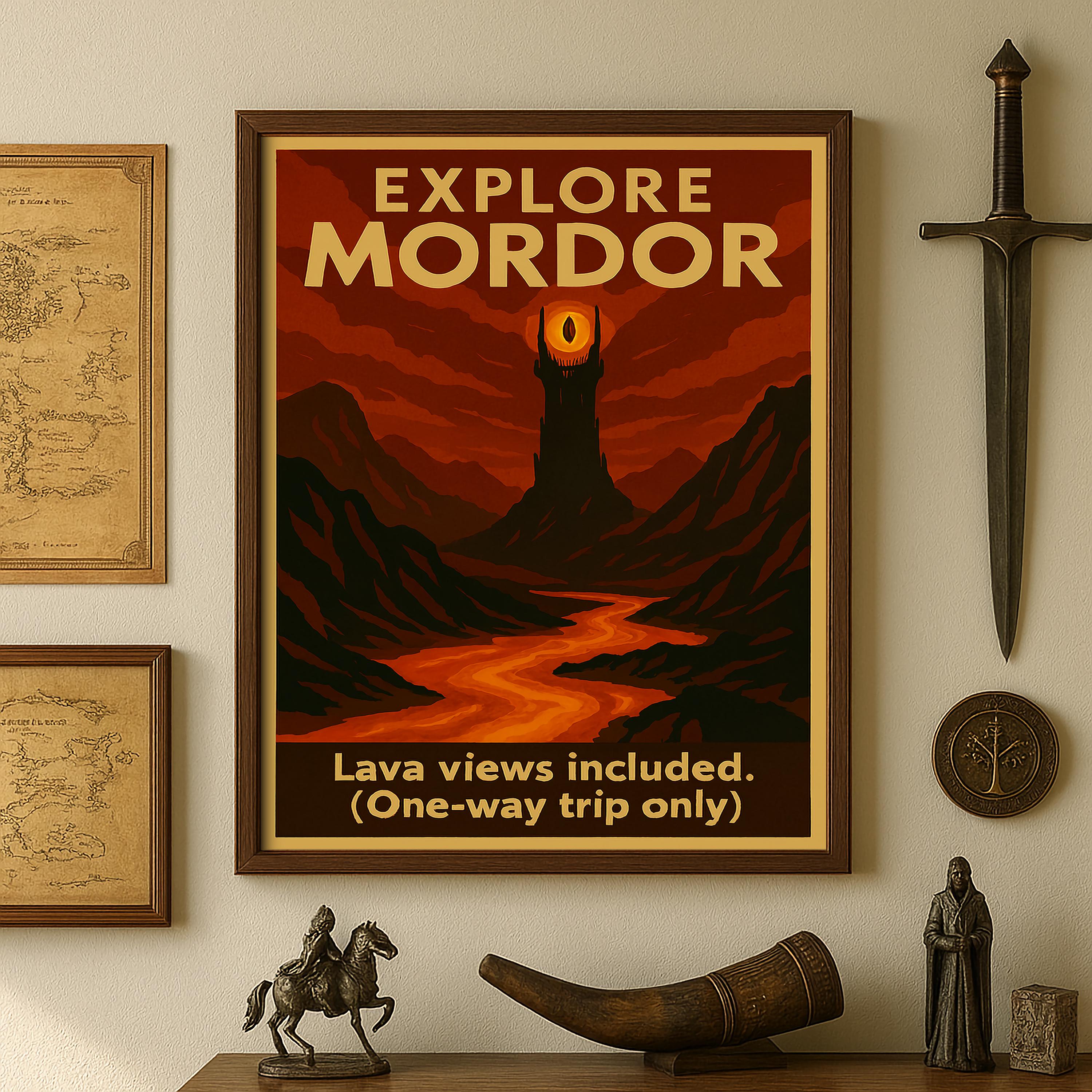Visit Mordor Travel Poster - Lord of the Rings Wall Art, Middle Earth ...
