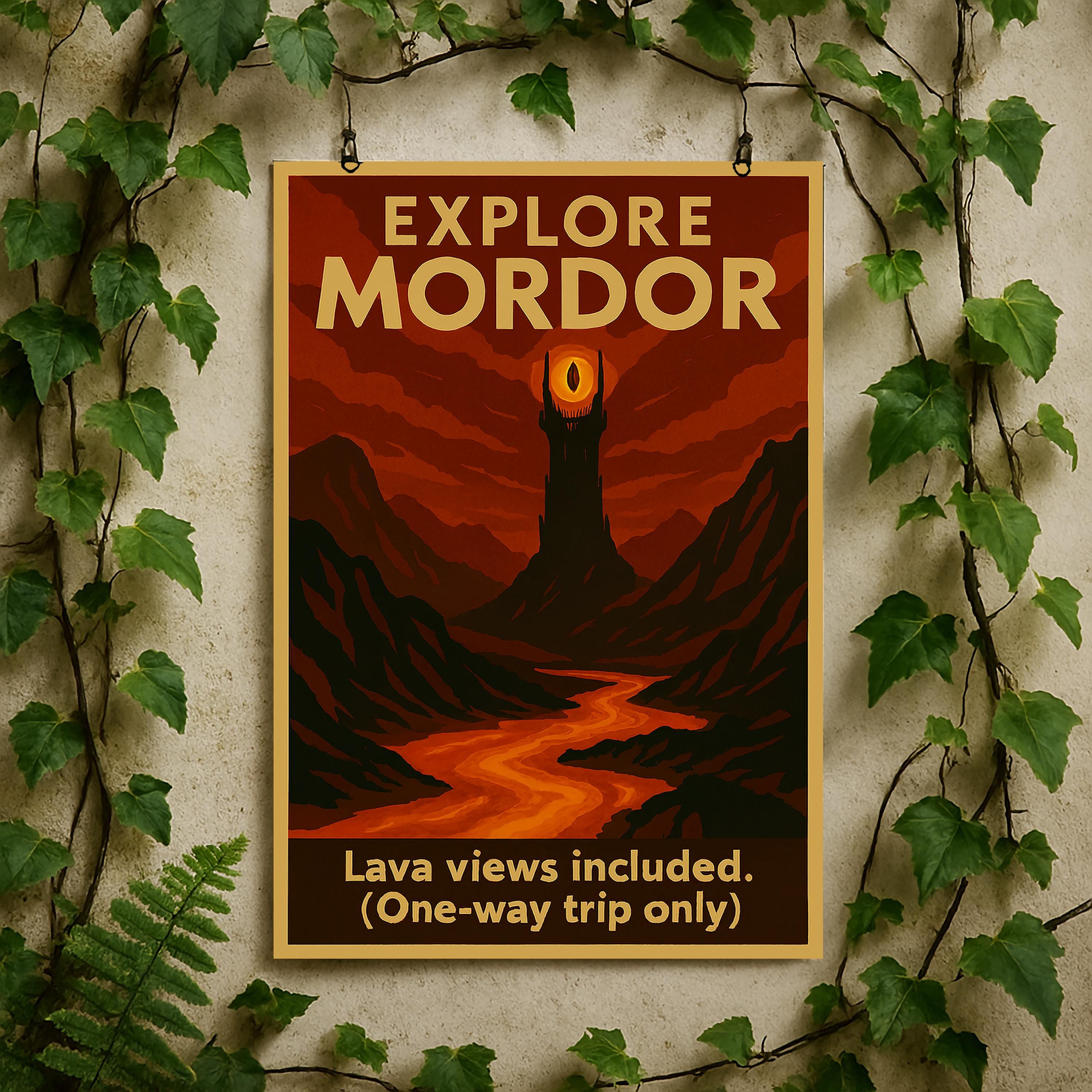 Visit Mordor Travel Poster - Lord of the Rings Wall Art, Middle Earth ...