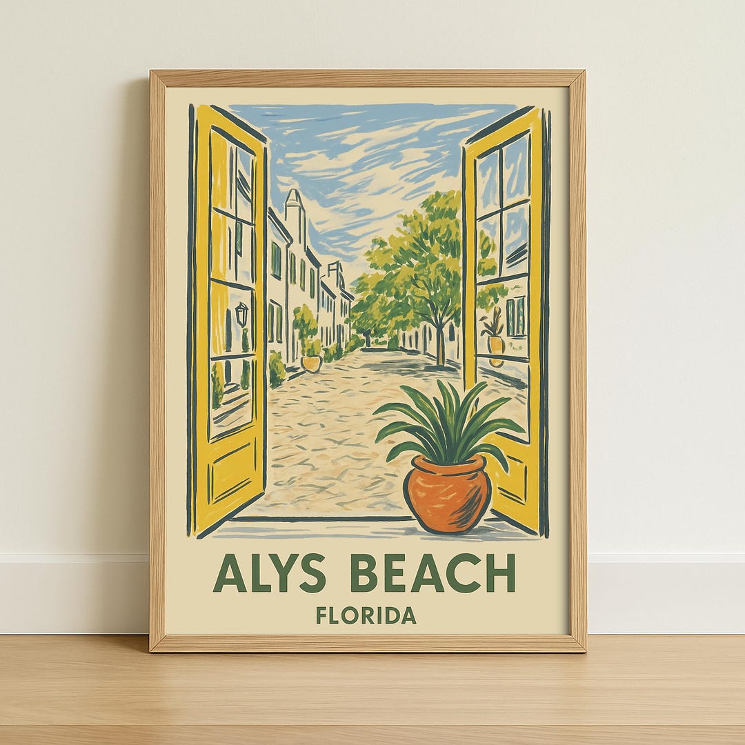 Alys Beach Florida Poster - Vintage Window View Art Print, Coastal