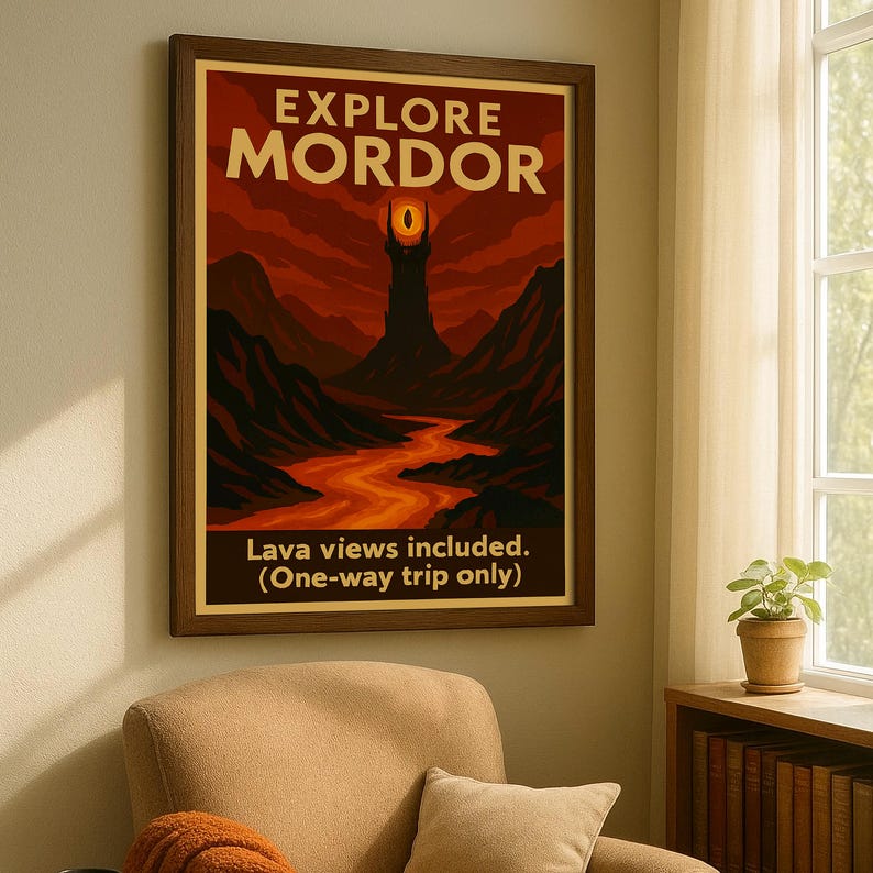Visit Mordor Travel Poster - Lord of the Rings Wall Art, Middle Earth ...