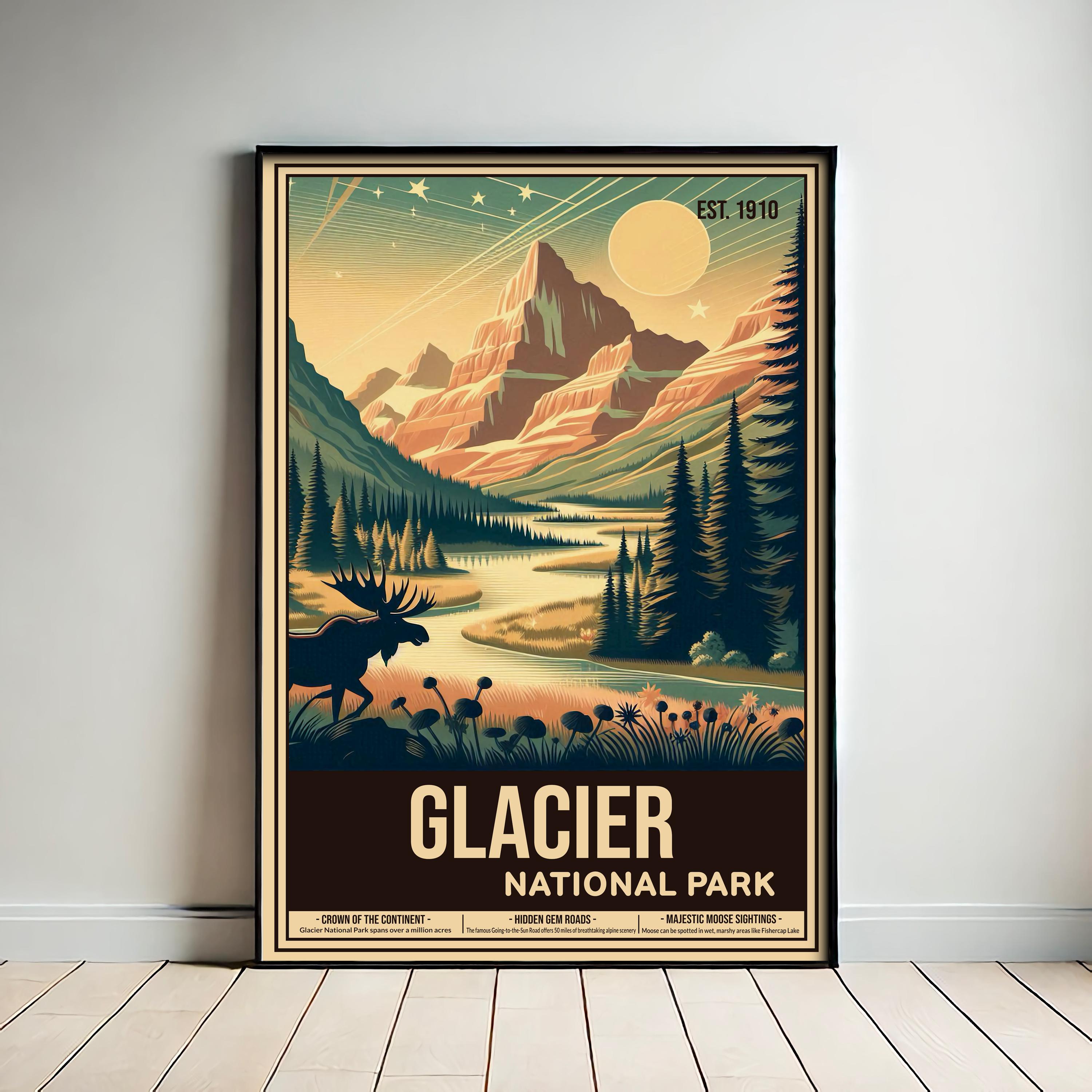 Glacier National Park Poster | Vintage Art Deco Travel Print - Etsy
