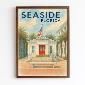 Bord de mer Floride affiche impression - art mural rêveur 30 a ville plage, bureau de poste bord de mer Floride, art bord de mer plage, art mural 30 a