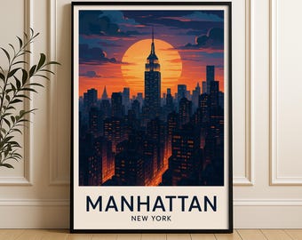 Neo-Noir Manhattan Print – Retro-Futurist NYC Skyline Art