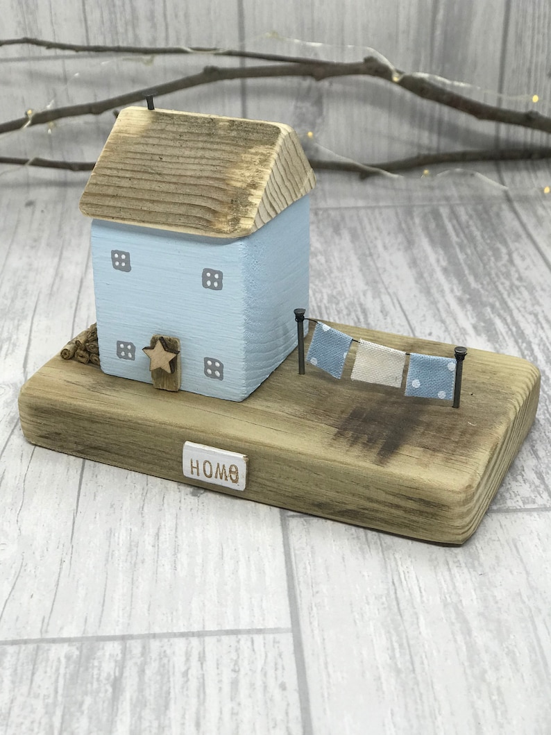 Star cottage pale blue hand crafted driftwood cottage