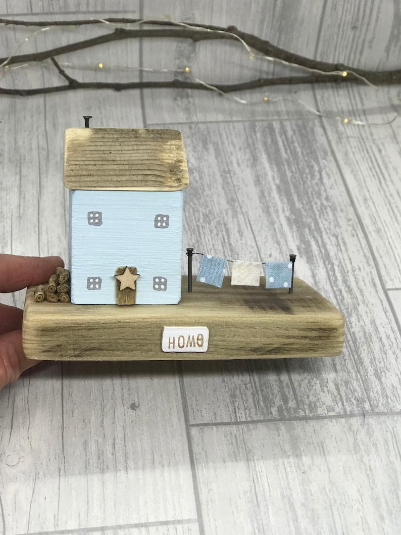 Star cottage pale blue hand crafted driftwood cottage
