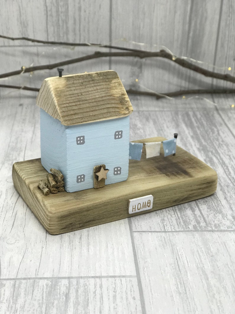 Star cottage pale blue hand crafted driftwood cottage