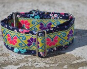 Pretty 2 inch small Martingale Collar 12-17.5 inch for Greyhound, Whippet, Lurcher Flower Brocade