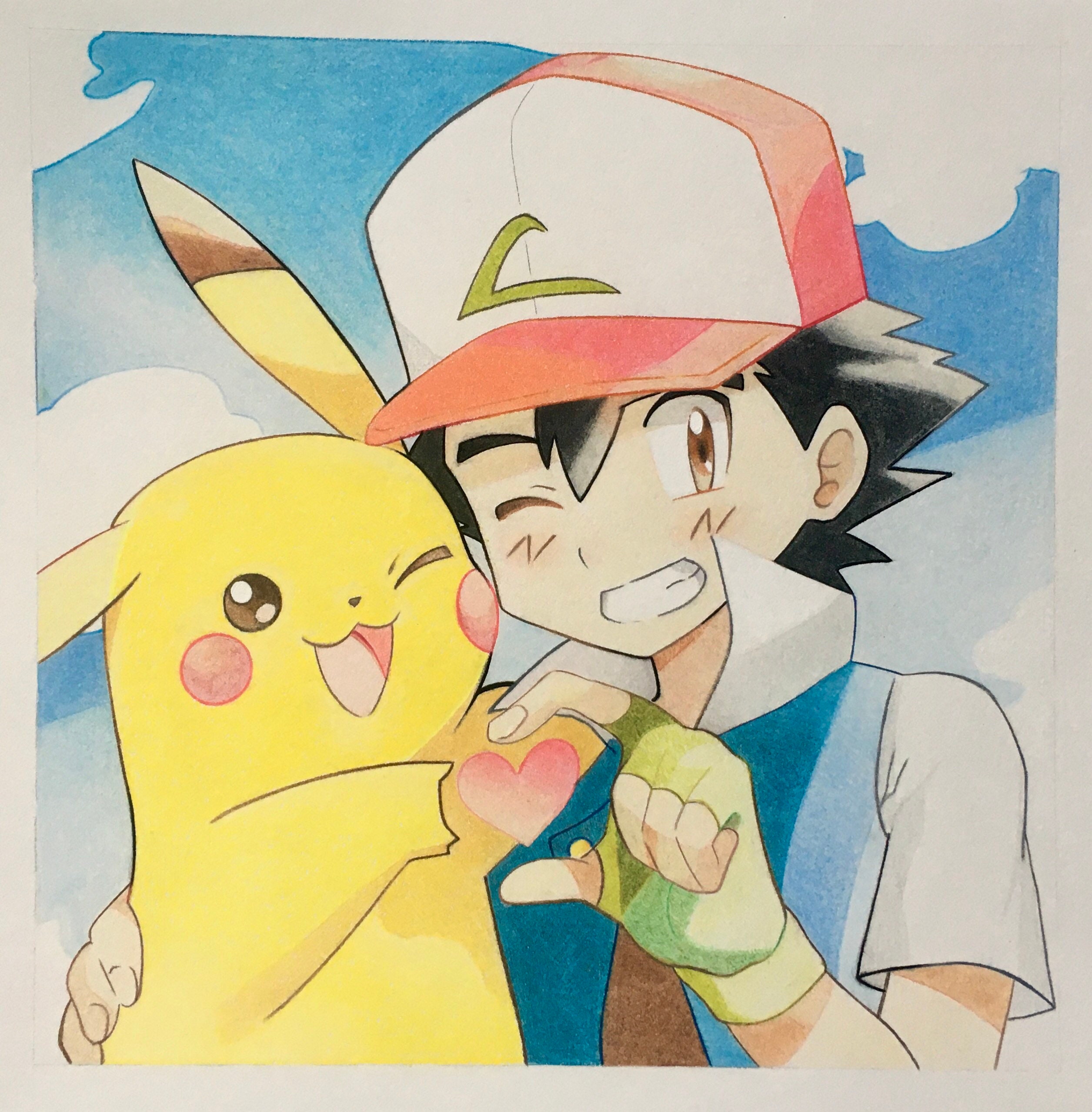 Ash Ketchum Pikachu Drawing Etsy