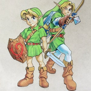 Ocarina of Time Child & Adult Link Drawing - Etsy