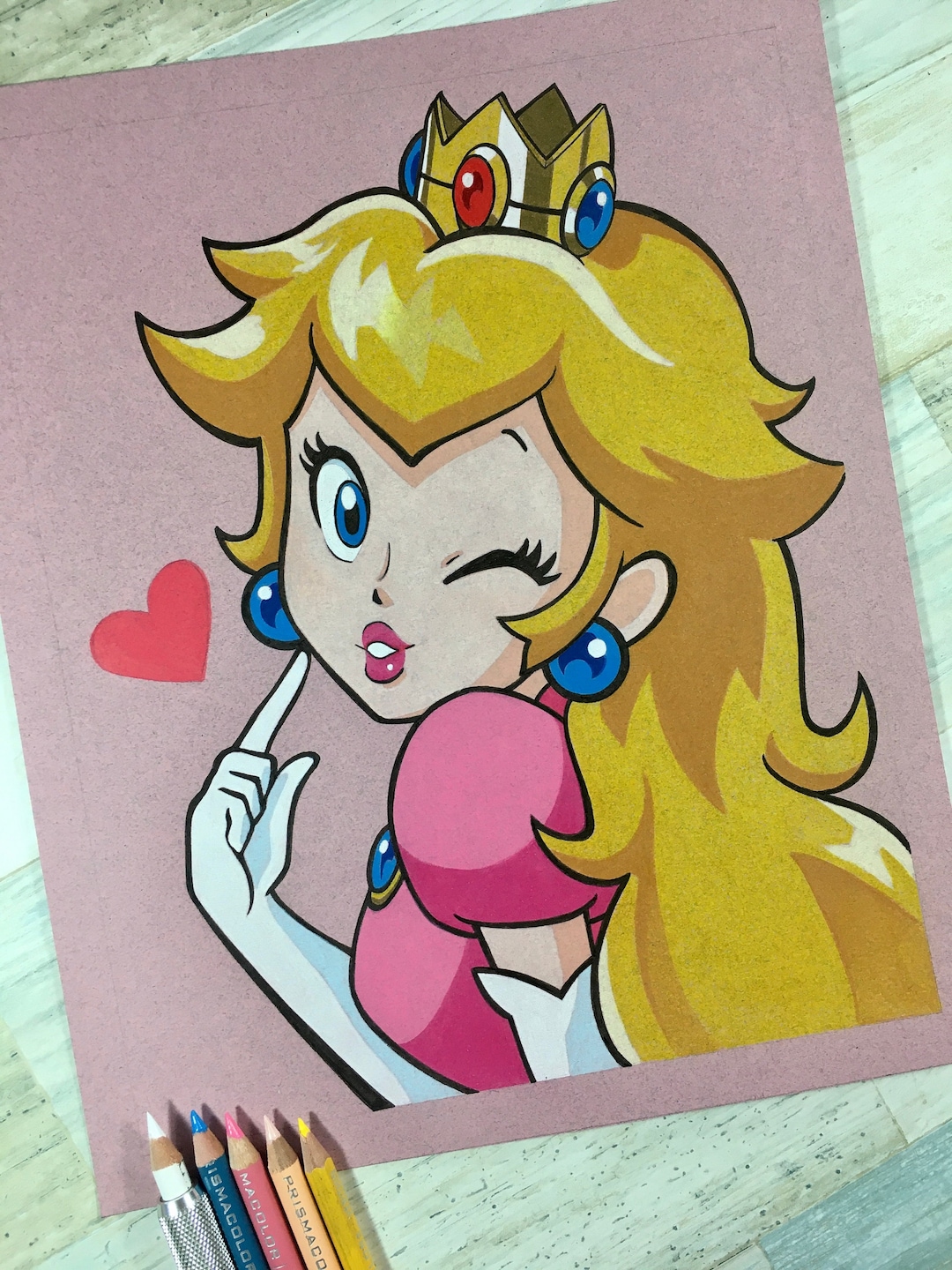Princess Peach Kiss Drawing Etsy