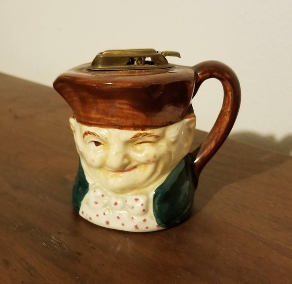 Toby Table Top Cigarette Lighter Vintage Porcelain Tobacciana Mid Century Modern