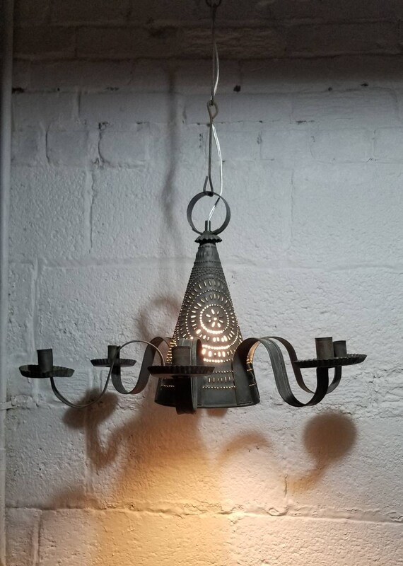 Punched Tin Hanging Candelabra 6 Arm Vintage Tin Punched Etsy