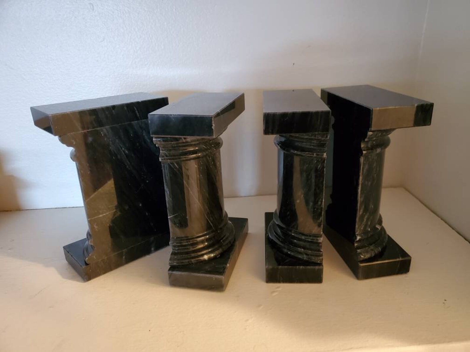 Pair Of Vintage Black Marble Columns Bookends Classic Tuscan Etsy