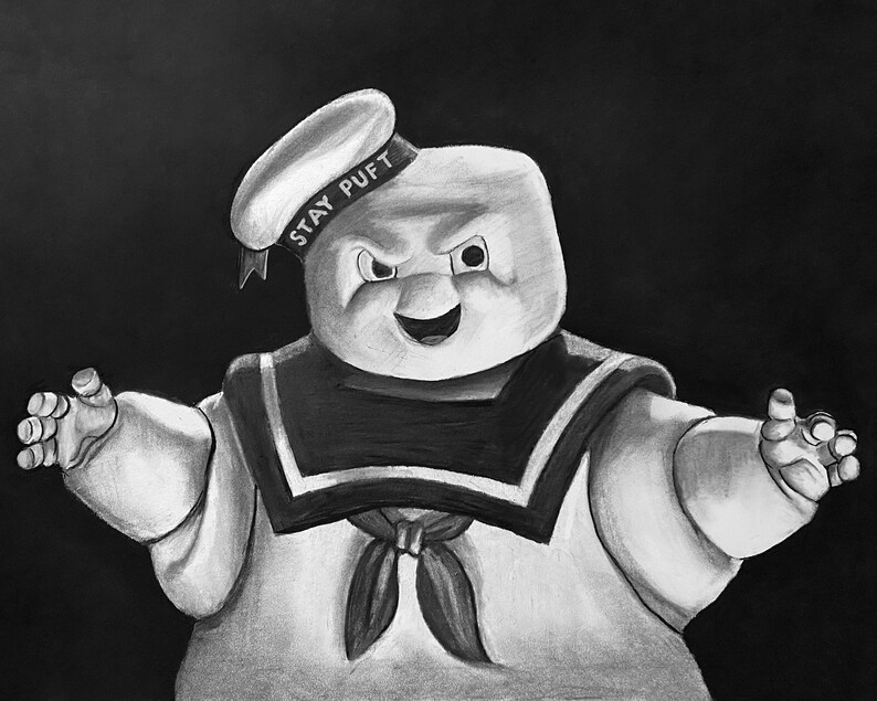 8x10 Marshmallow Man Charcoal Drawing in a Matte Etsy