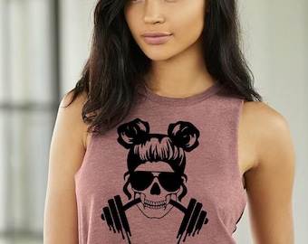 Skull gymshirt dames cropped workout tanktop