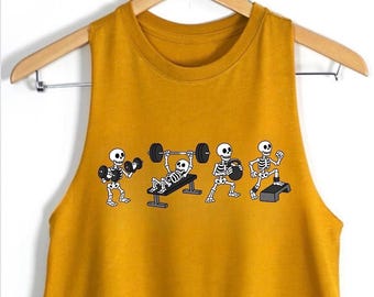 Skeletten die tillen, cropped tanktop voor dames | Halloween sporttop