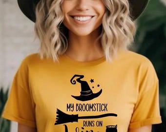 Mijn bezemsteel rijdt op wijn | Heksen Halloween T-shirt