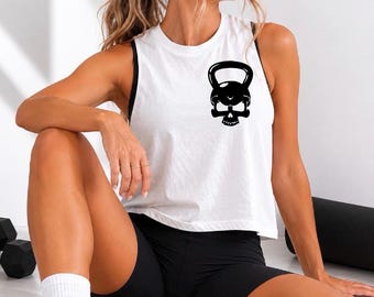 Kettlebell Skull cropped workout tanktop voor dames
