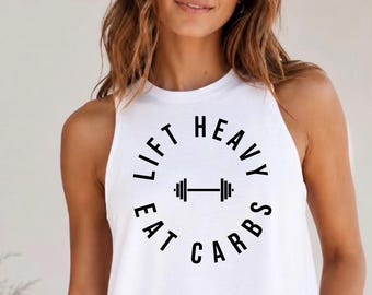 Lift Heavy Eat Carbs cropped workout tanktop voor dames