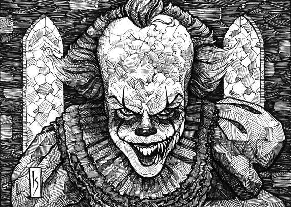 Pennywise The Dancing Clown Original Ink Drawing 5x7 Horror Hand Drawn It
