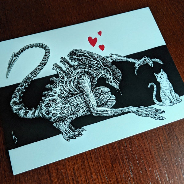 Alien & Jonesy - Xenomorph - Impresión artística - Mate - 7x5 - Arte de pared