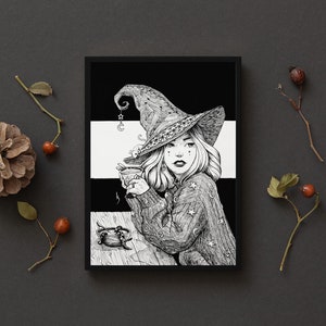 Cozy Witch Teatime - Art Print - 5x7 - Wall Art