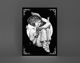Cozy Witch Reading Time - Art Print - 5x7 - Witch