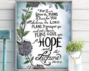 Jeremiah 29 11 For I Know The Plans I Have For You, Bible verse wall art, bible verse prints, christian gifts for women