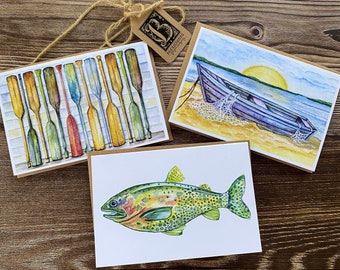 Fishing notecards set of 6, gone fishing blank notecards, for men all occasion, fishermen gift, trout fishing thank you notes stationary