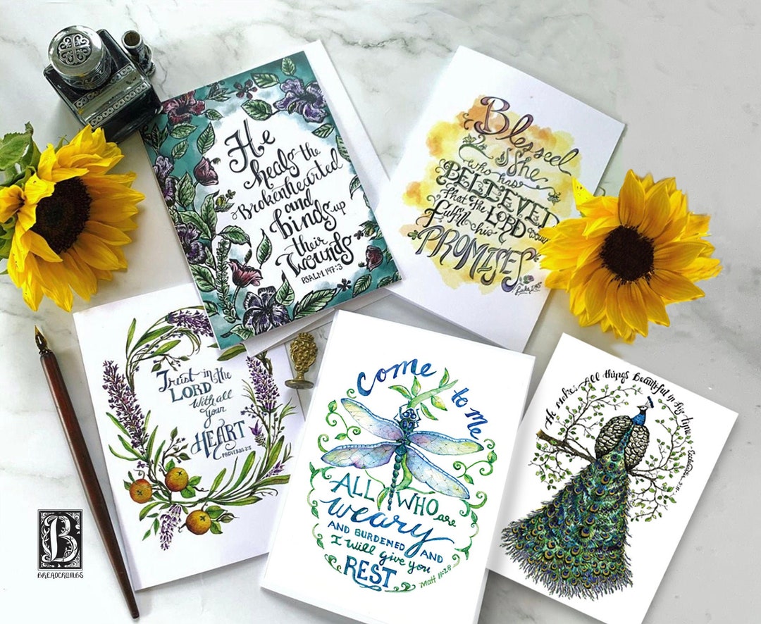 5 Bible Verse Greeting Cards. Religious Inspirational Card Set. Kraft