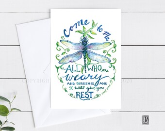 Encouragement cards, inspirational card, Christian card, handmade cards, watercolor dragonfly with handlettering, spiritual card