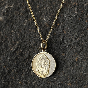 Ganesha-hängehalsband, personlig Ganesh-berlock, andliga gåvosmycken, skyddande amuletthalsband, massivt 14K guldalternativ bild 1