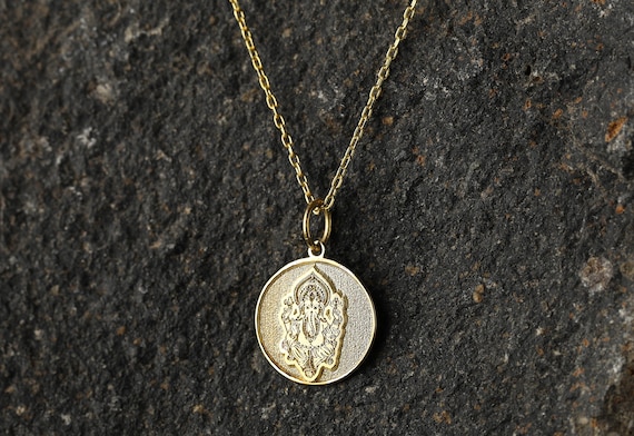 Ganesha Pendant Necklace, Personalized Ganesh Charm, Spiritual Gift Jewelry, Protection Amulet Necklace, Solid 14K Gold Option