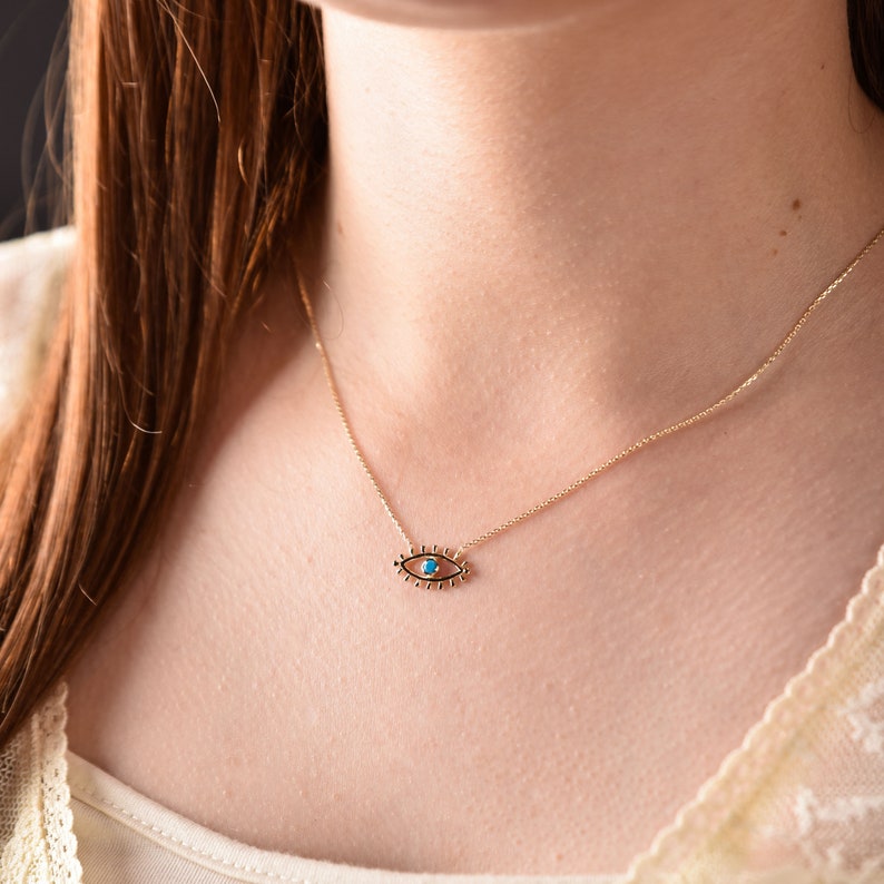 Evil Eye Pendant Gold, Bridesmaid Necklace, Evil Eye Necklace Gold, 14K ...