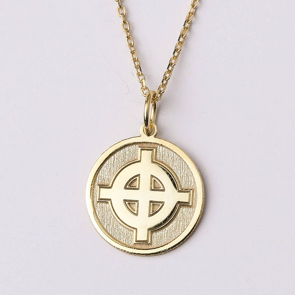 Collana croce celtica in oro 14k, ciondolo croce celtica personalizzata, collana croce nodi Trinity, gioielli irlandesi, collana croce nodo celtico