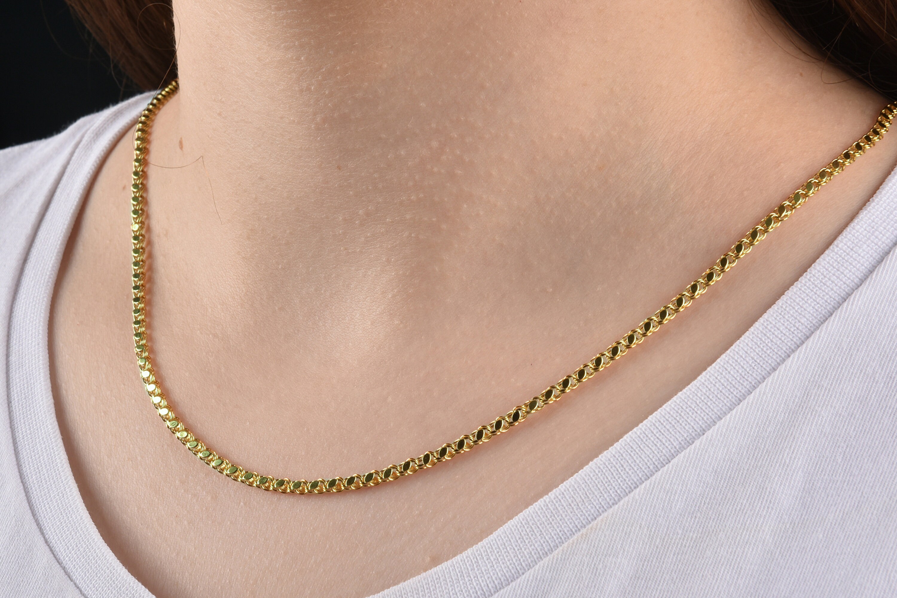 14K Gold Chain Necklace Sequin Chain 