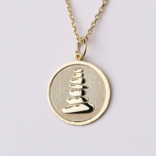 14k Gold Zen Stones Necklace, Personalized Zen Stone Pendant, Buddhist Necklace, Gold Jewelry Gift, Zen Pendant Jewelry, Zen Symbol Necklace