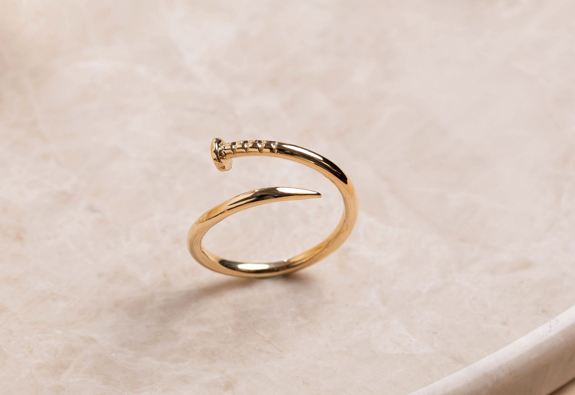14K Solid Gold Nail Ring Wrap Around Ring Dainty Nail Ring Etsy