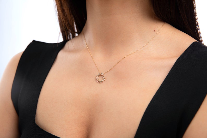 14k Gold Leaf Wreath Necklacewreath Weave Necklace Cubic Etsy